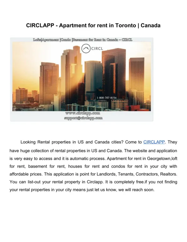 CIRCLAPP - Apartment for rent in Toronto | Canada