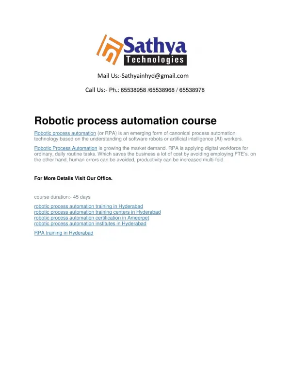 Robotic process automation (RPA) software training institute hyderabad