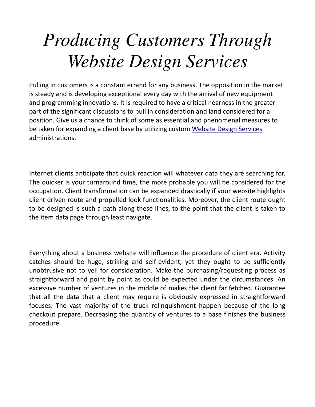 producing customers through website design