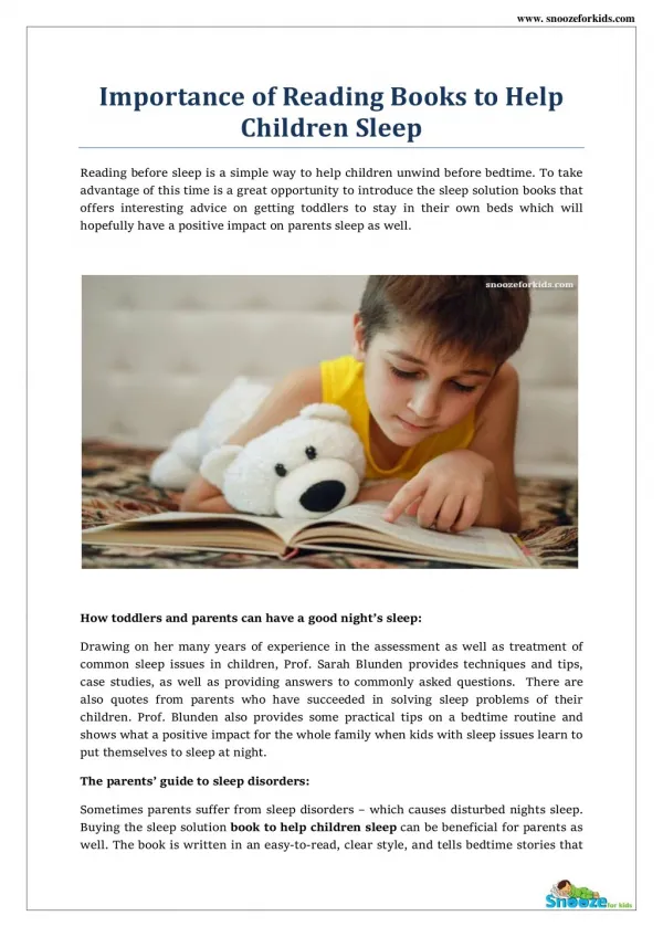 Books to Help Children Sleep - Snooze For Kids