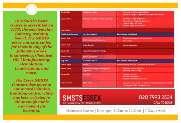 SMSTS Course Centre in Essex, UK