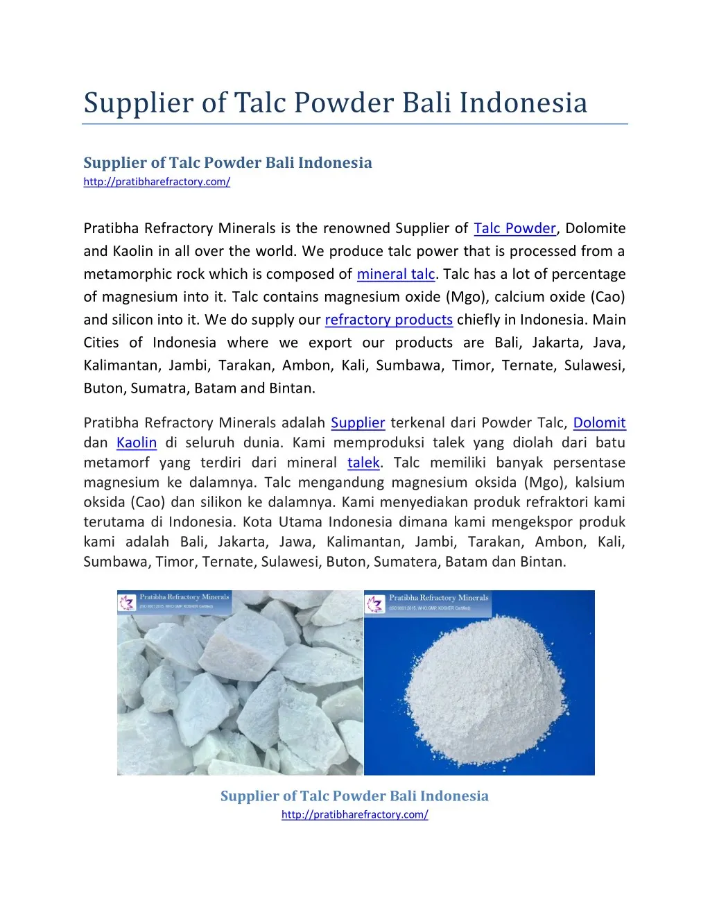 supplier of talc powder bali indonesia