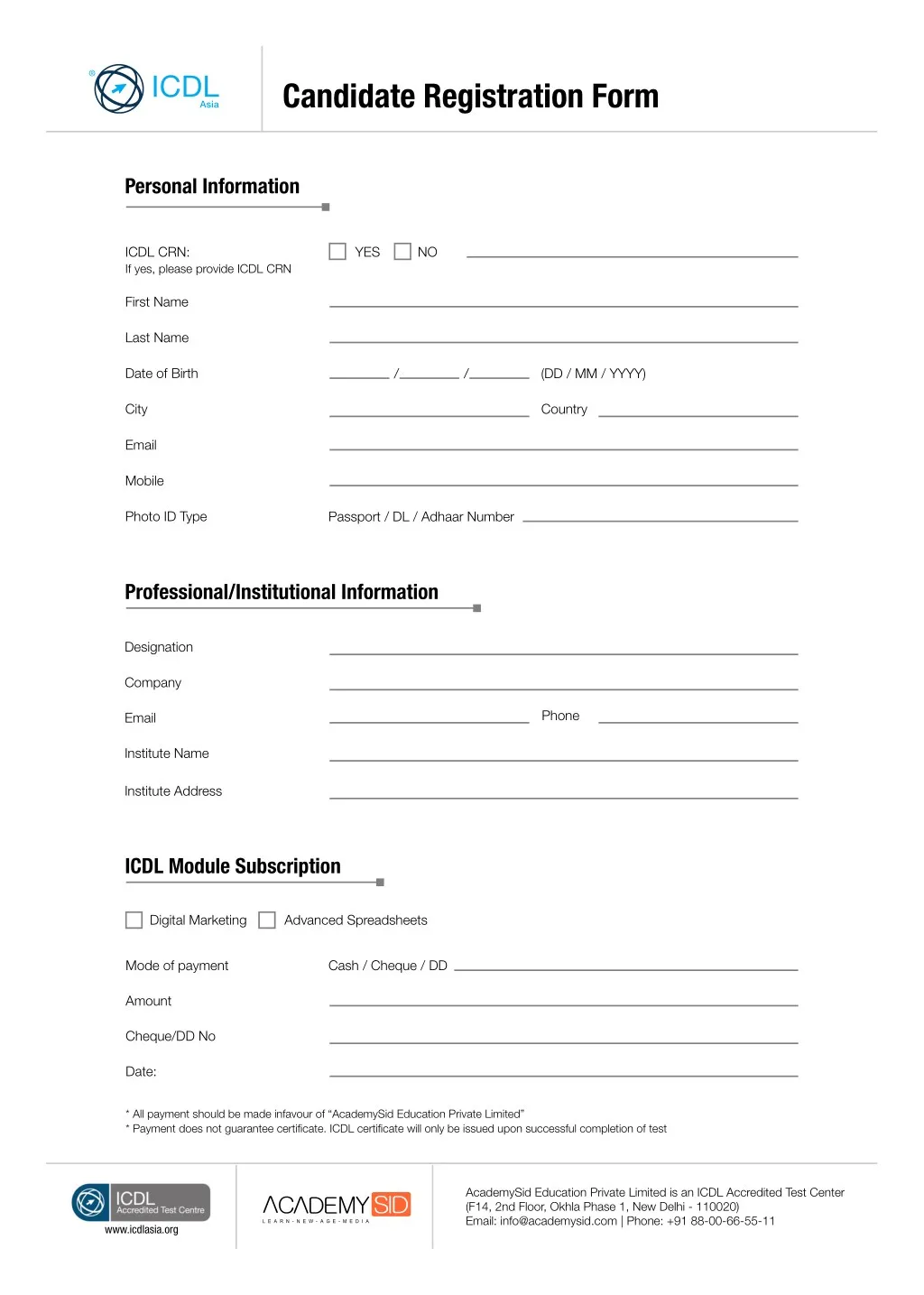 candidate registration form