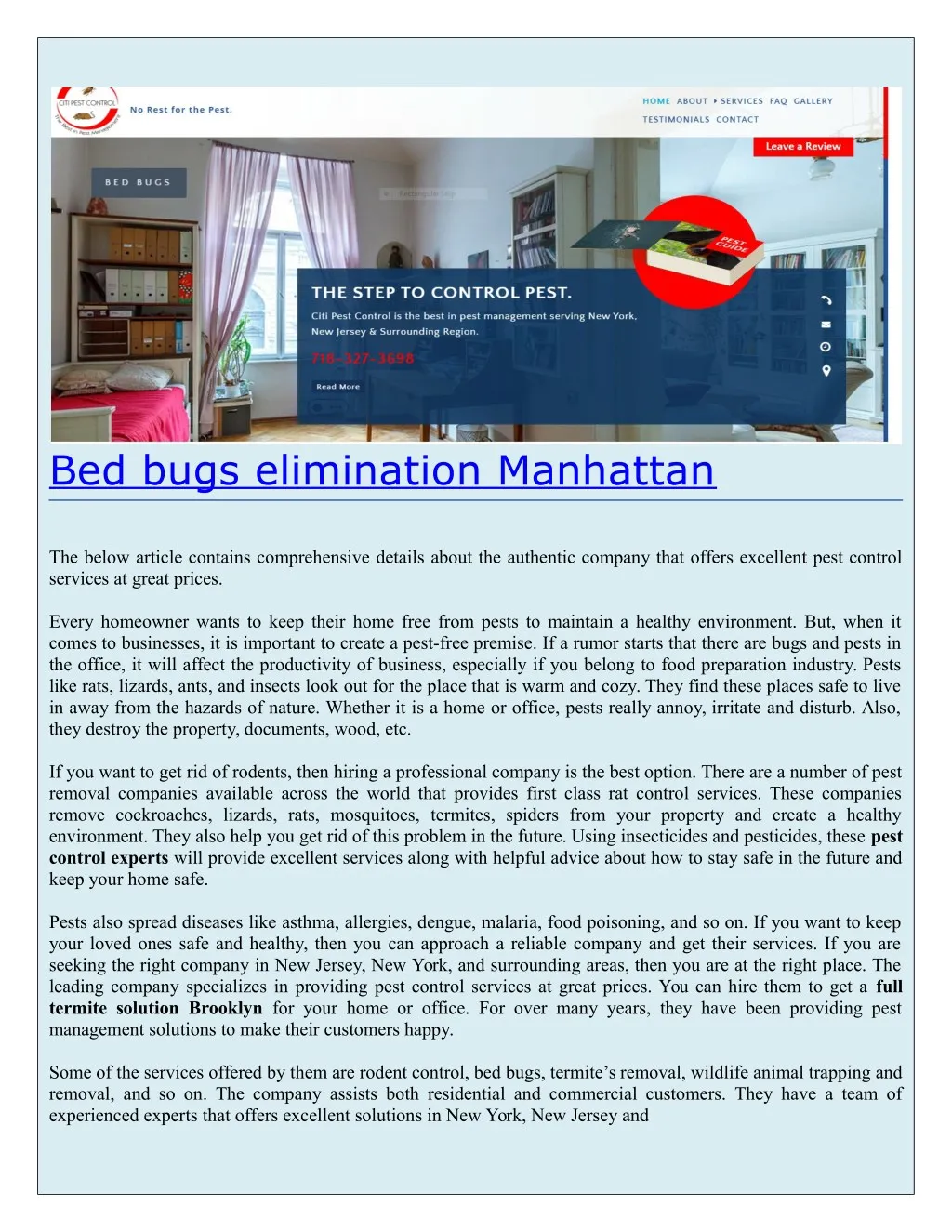 bed bugs elimination manhattan