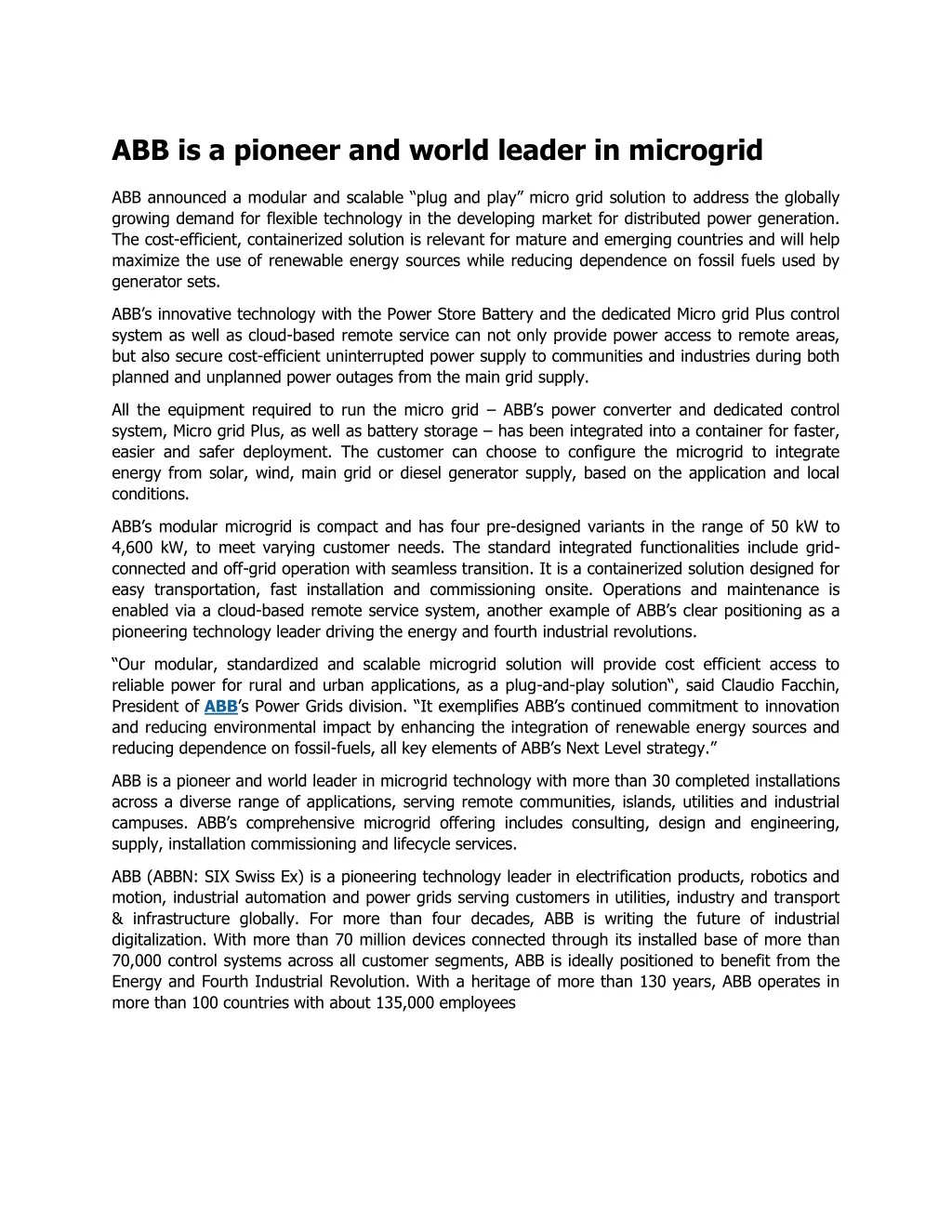 abb is a pioneer and world leader in microgrid