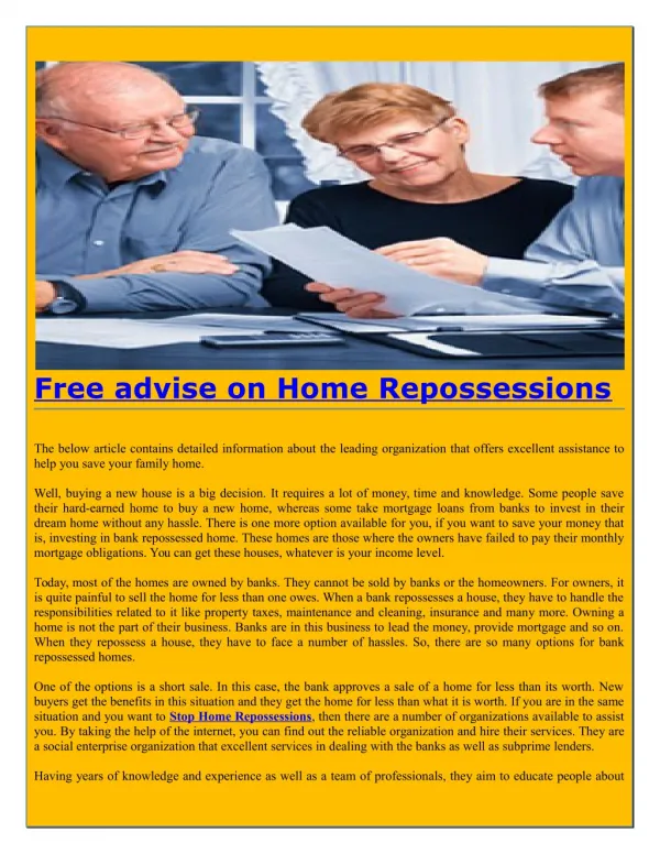 Free advise on Home Repossessions