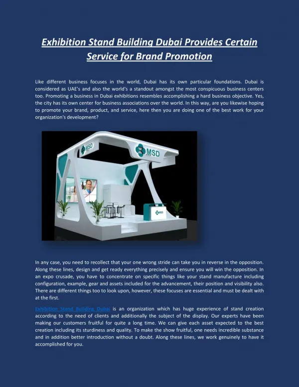 Exhibition Stand Building Dubai Provides Certain Service for Brand Promotion
