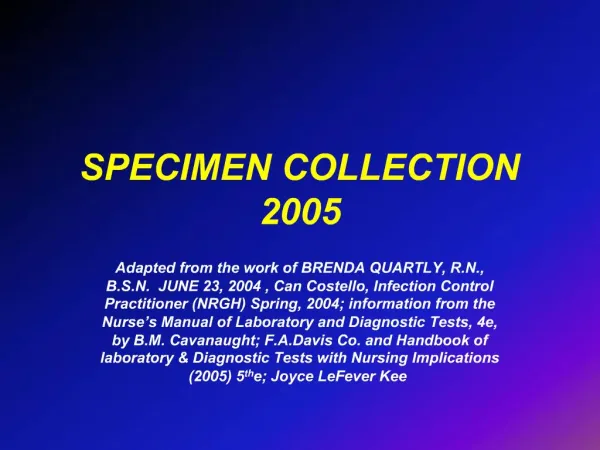 SPECIMEN COLLECTION 2005