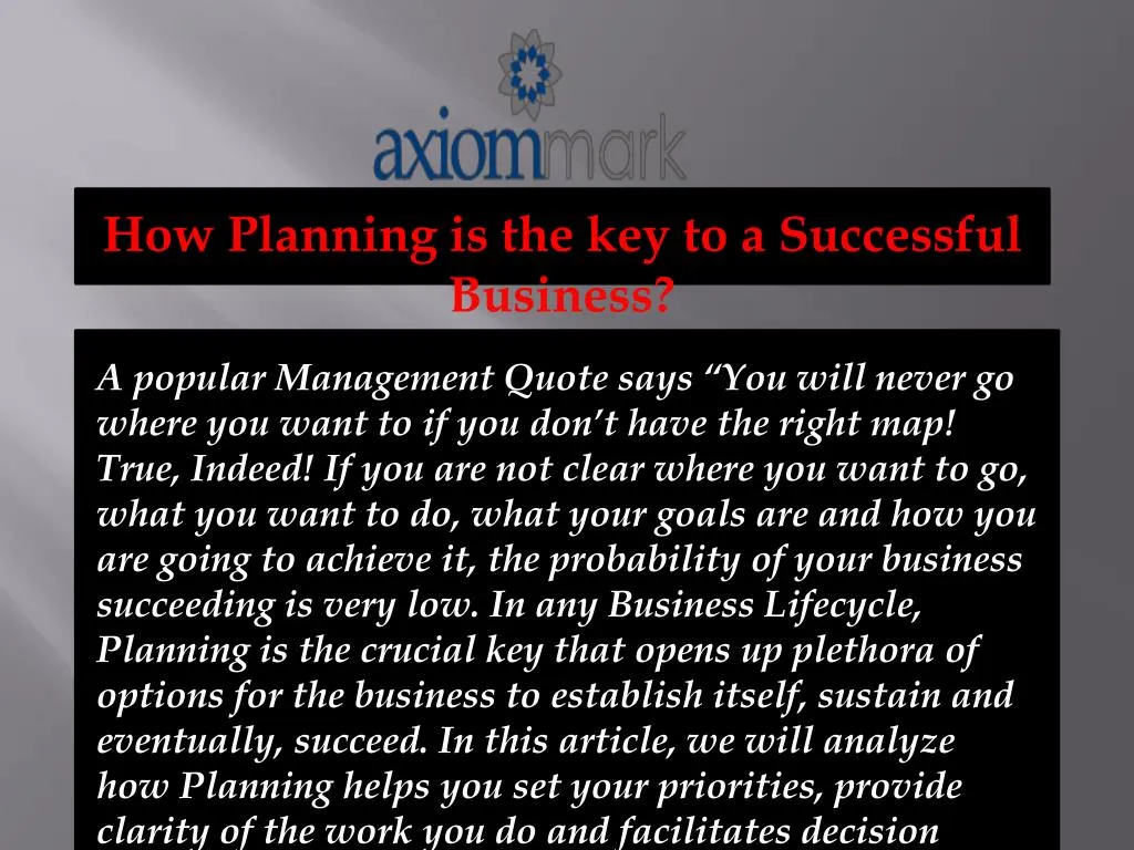 how planning is the key to a successful business