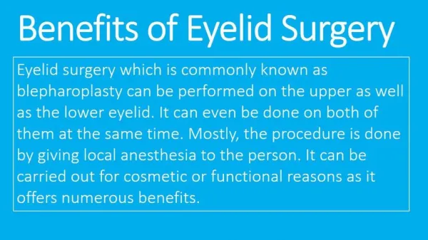 Benefits of Eyelid Surgery