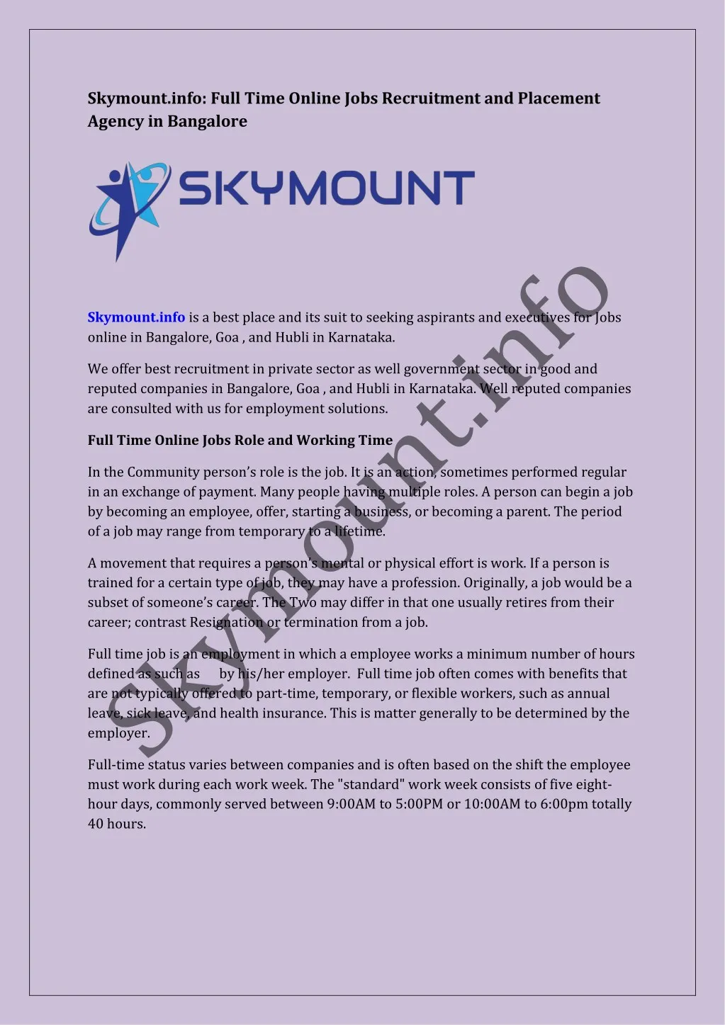 skymount info full time online jobs recruitment