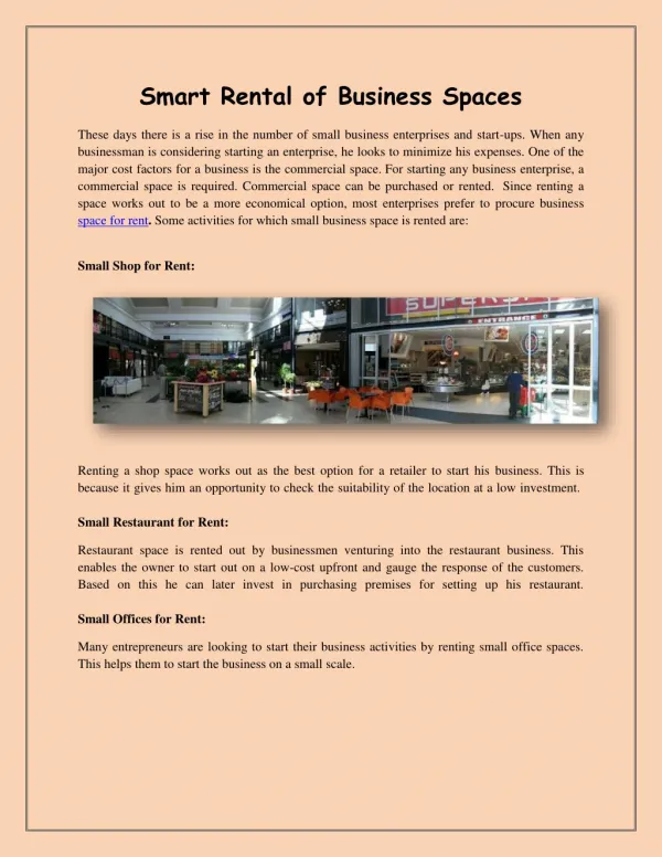 Smart Rental of Business Spaces