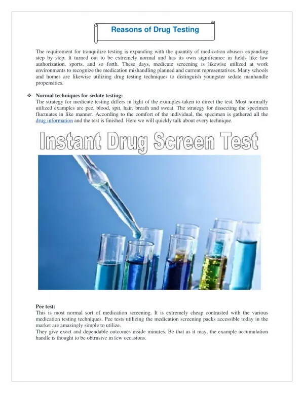 Reasons of Drug testing - Speares Medical