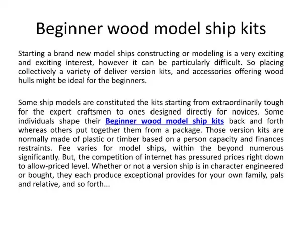 Beginner wood model ship kits