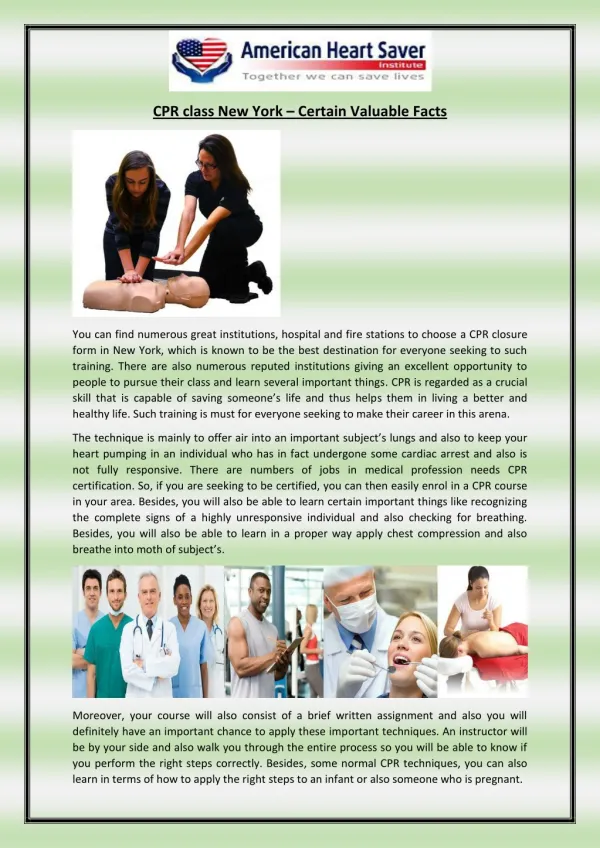 CPR class New York – Certain Valuable Facts