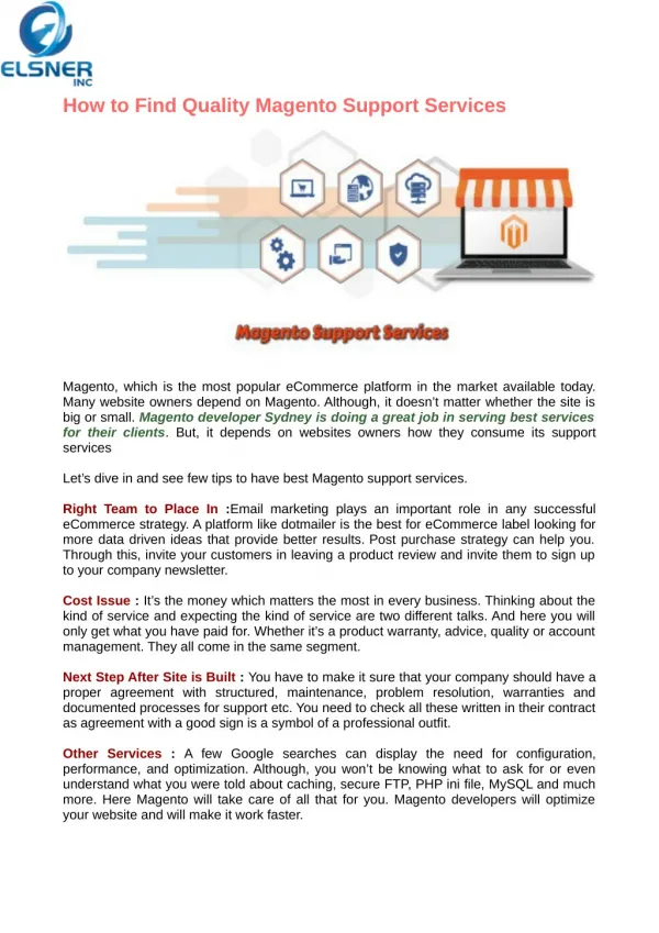 Find a Magento Support and Maintenance Services In Sydney