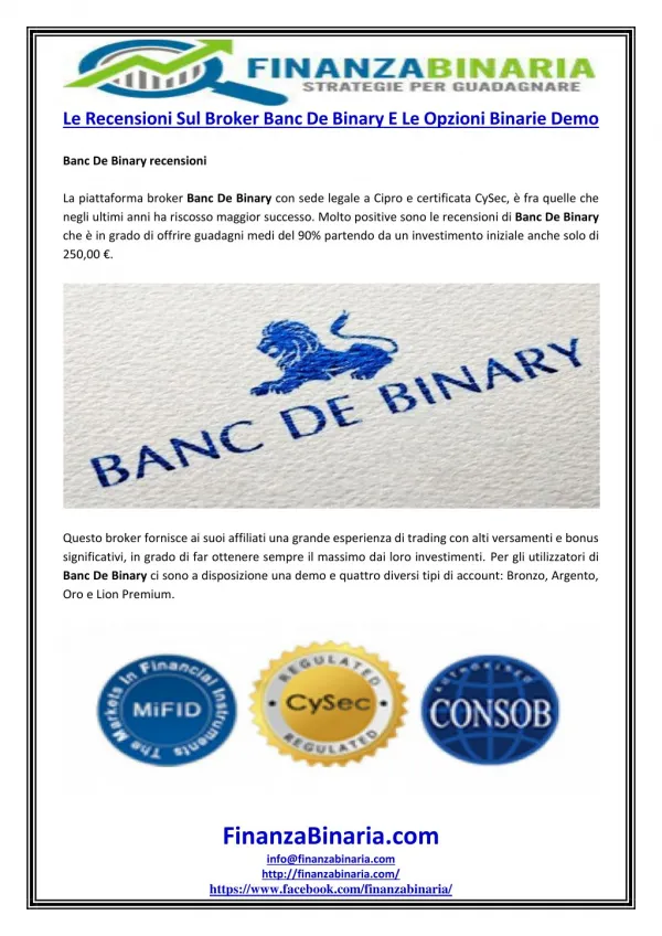 Le Recensioni Sul Broker Banc De Binary E Le Opzioni Binarie Demo