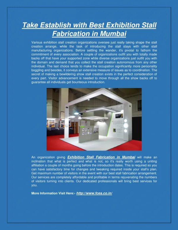 Take Establish with Best Exhibition Stall Fabrication in Mumbai