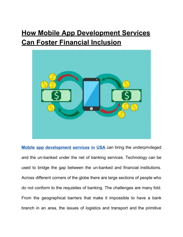 How Mobile App Development Services Can Foster Financial Inclusion