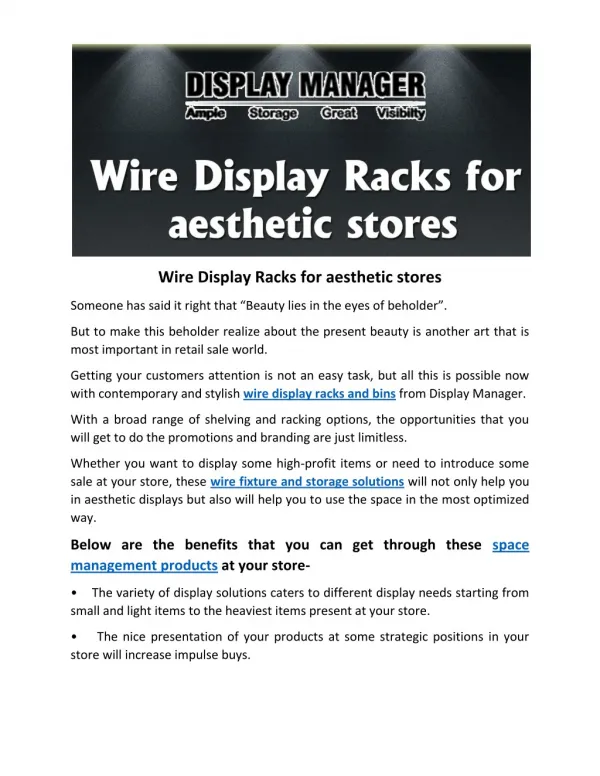 Wire Display Racks for aesthetic stores