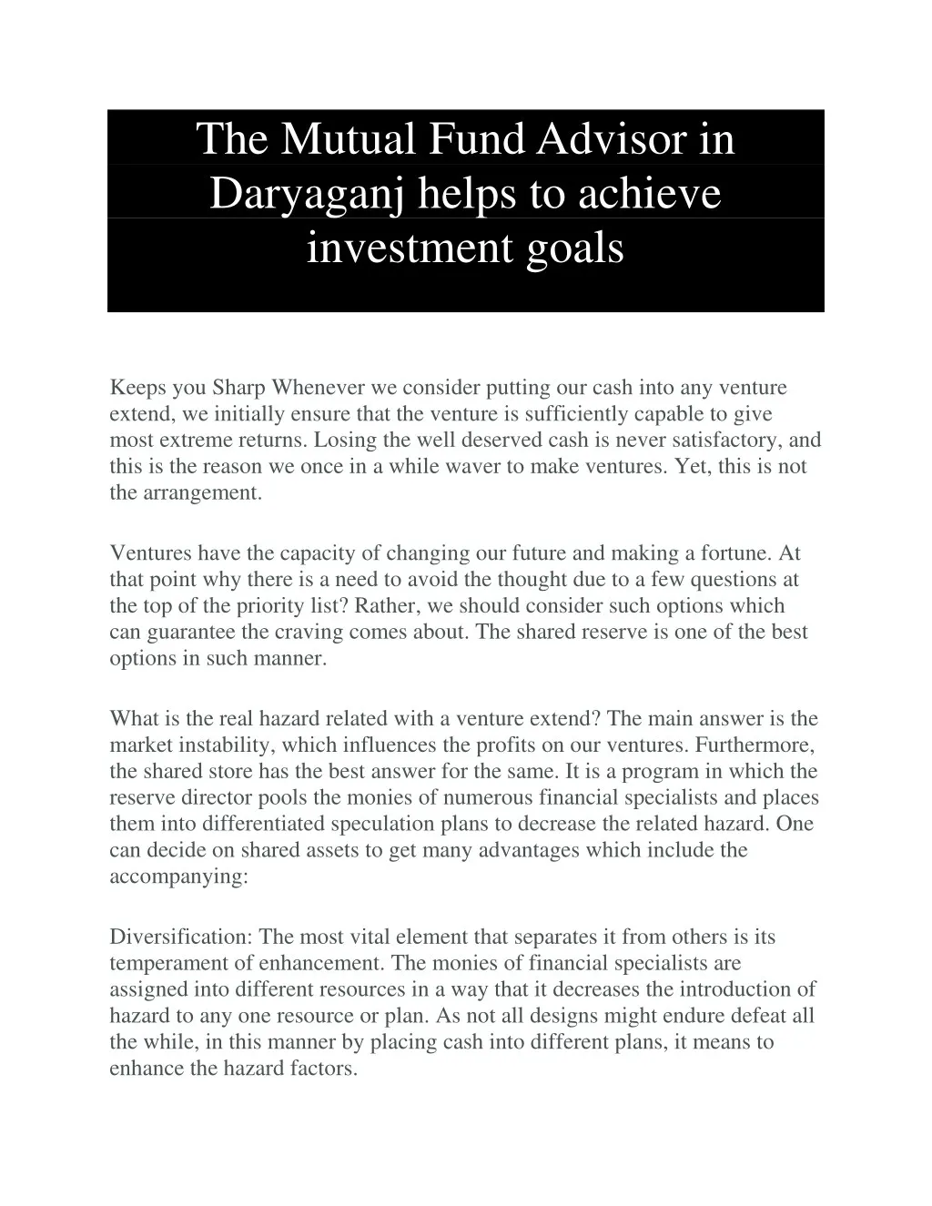 the mutual fund advisor in daryaganj helps