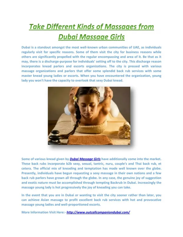 Take Different Kinds of Massages from Dubai Massage Girls