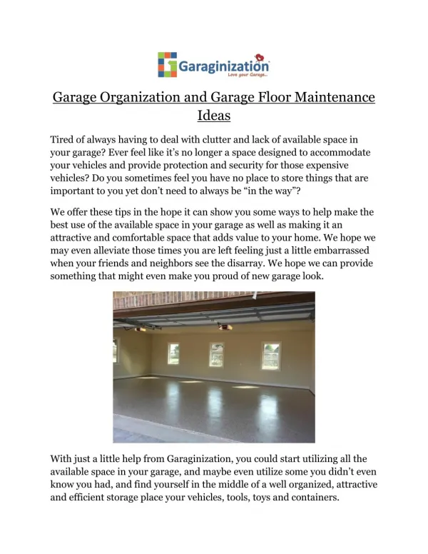 Garage Organization and Garage Floor Maintenance Ideas