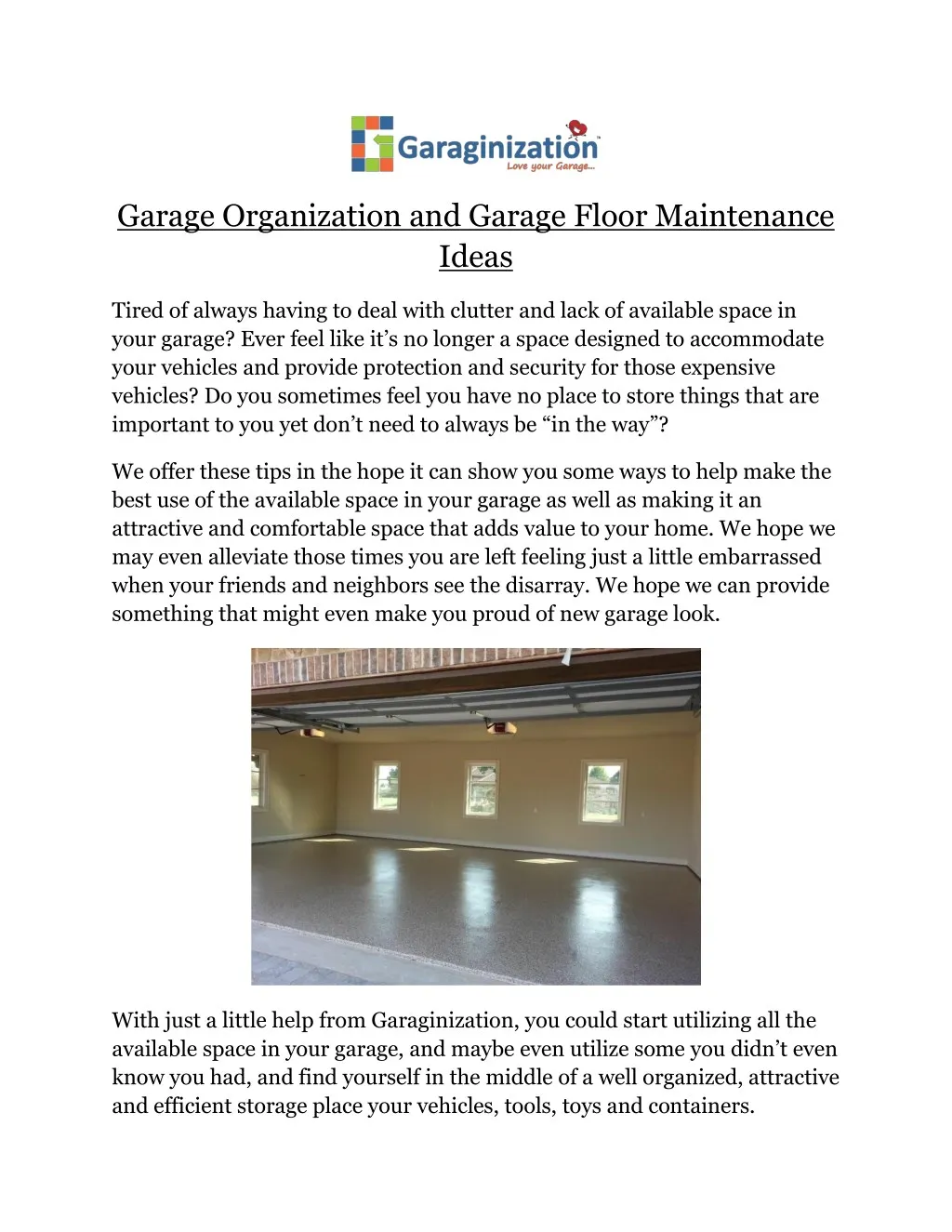 garage organization and garage floor maintenance