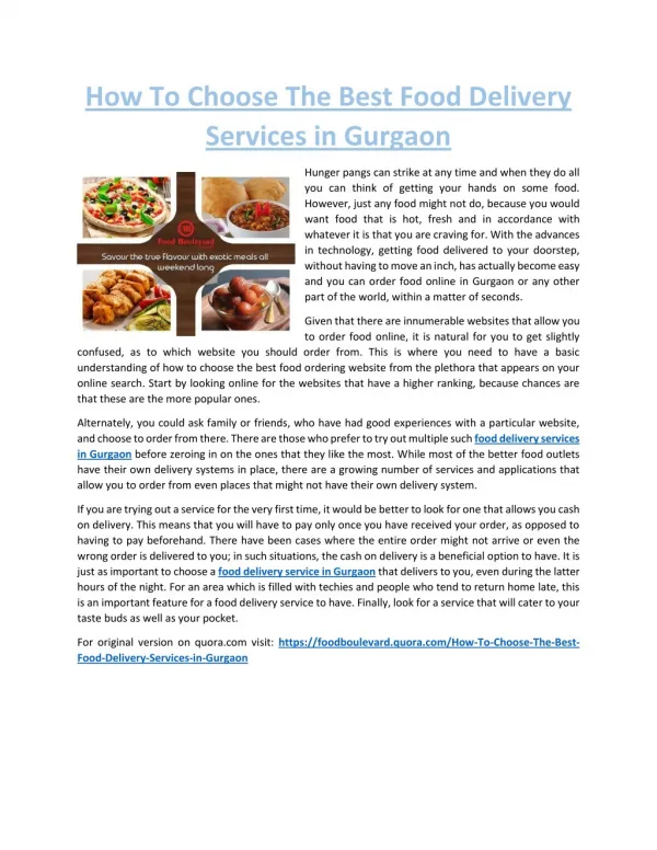 How to choose the best food delivery services in gurgaon