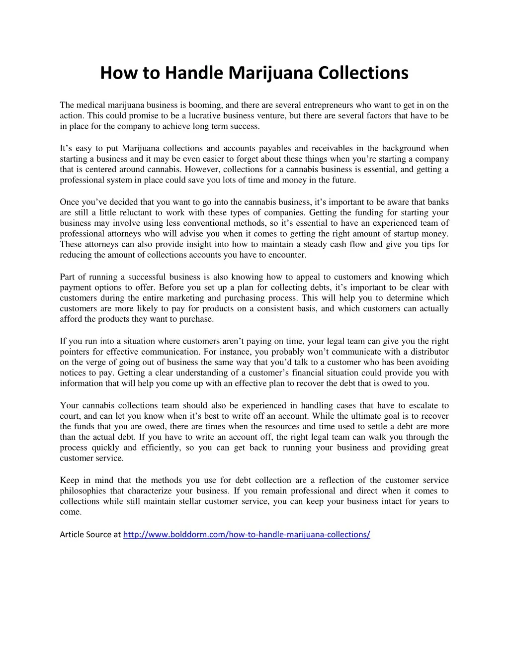 how to handle marijuana collections