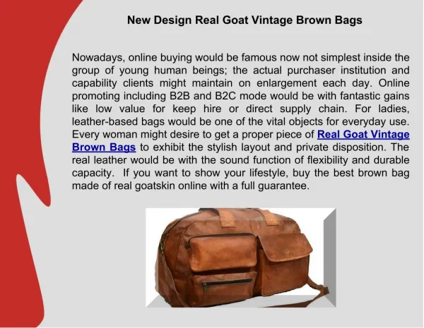 New Design Real Goat Vintage Brown Bags