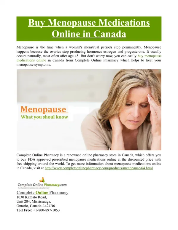 Buy Menopause Medications Online in Canada