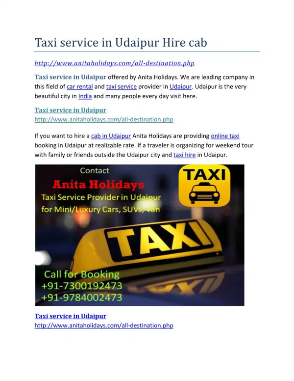 Taxi service in Udaipur Hire cab