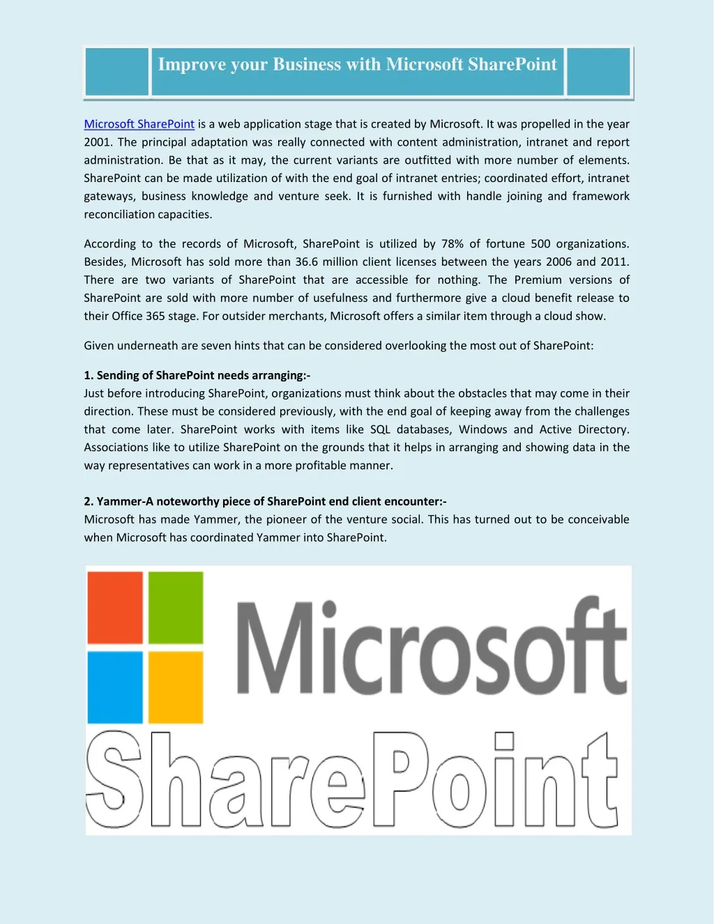 improve your business with microsoft sharepoint