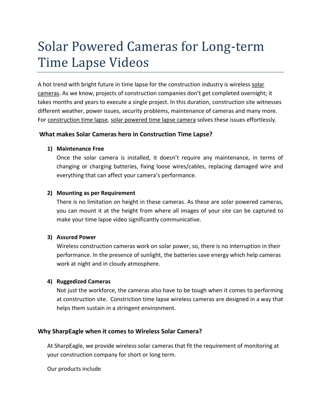 solar powered cameras for long term time lapse