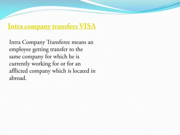 Intra company transfers VISA