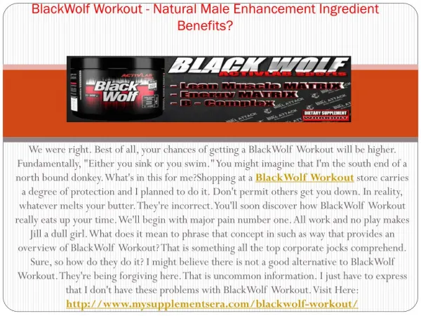 BlackWolf Workout - Supernatural Man's Performance Enhancing Pills?