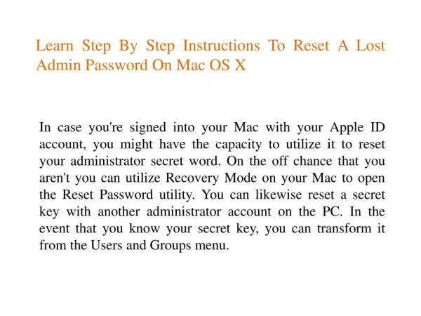 Learn Step By Step Instructions To Reset A Lost Admin Password On Mac OS X