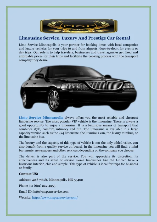 Limousine Service, Luxury And Prestige Car Rental