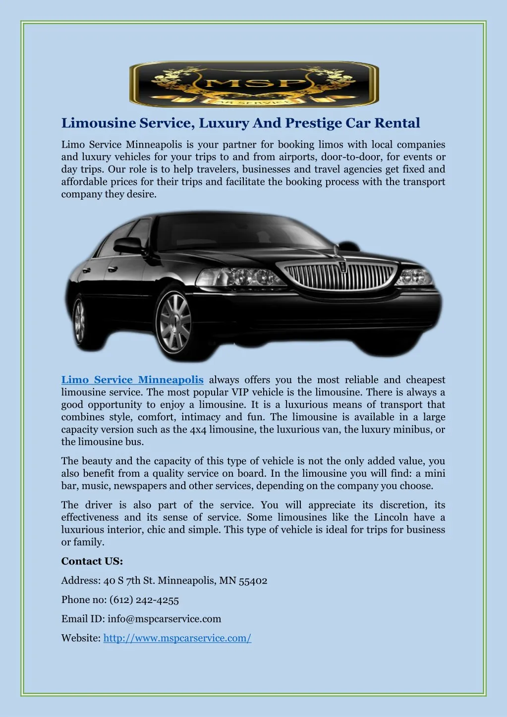 limousine service luxury and prestige car rental