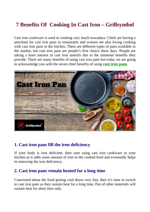 7 Benefits Of Cooking In Cast Iron – Grillsymbol