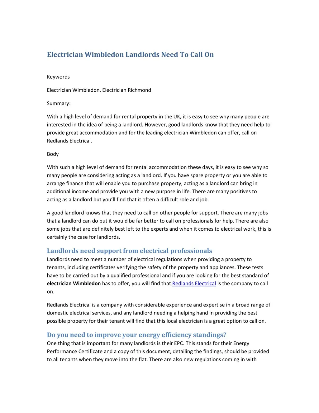 electrician wimbledon landlords need to call on