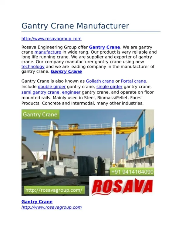 Gantry Crane Manufacturer