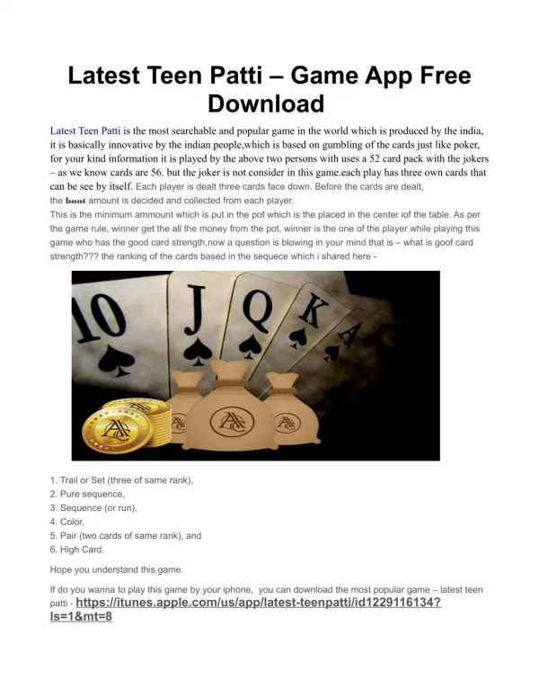 Latest Teen Patti Game App - Free Download App