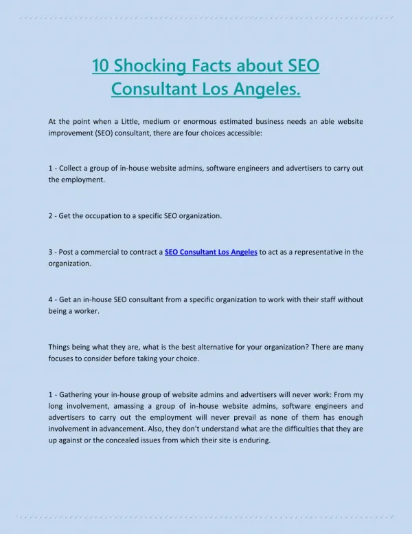 10 Shocking Facts about SEO Consultant Los Angeles.