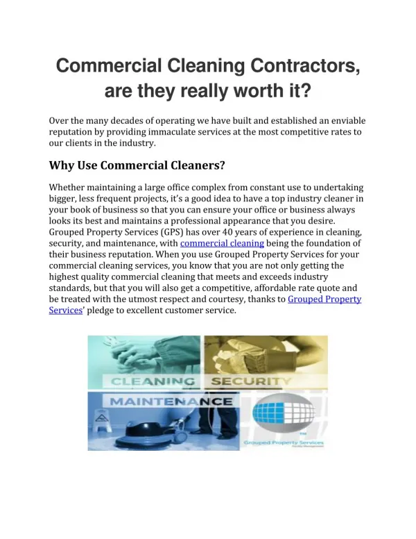 Commercial Cleaning Contractors, are they really worth it?