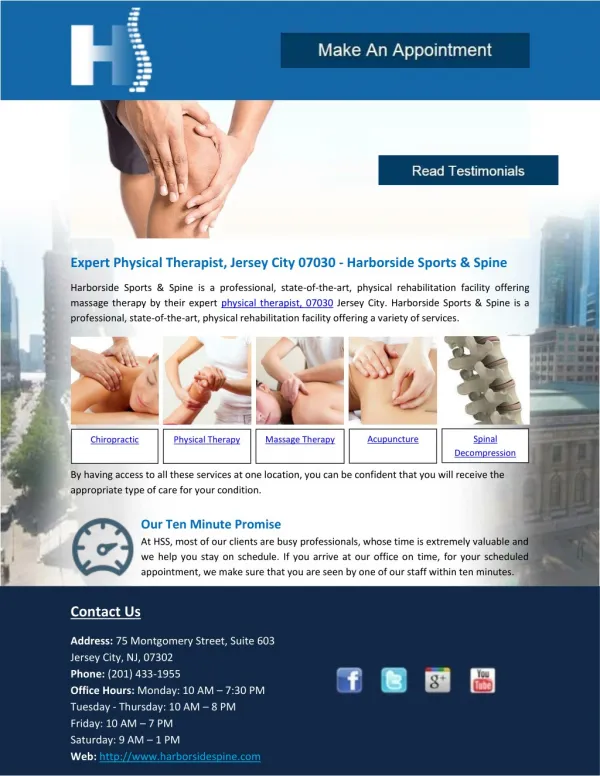 Expert Physical Therapist, Jersey City 07030 - Harborside Sports & Spine