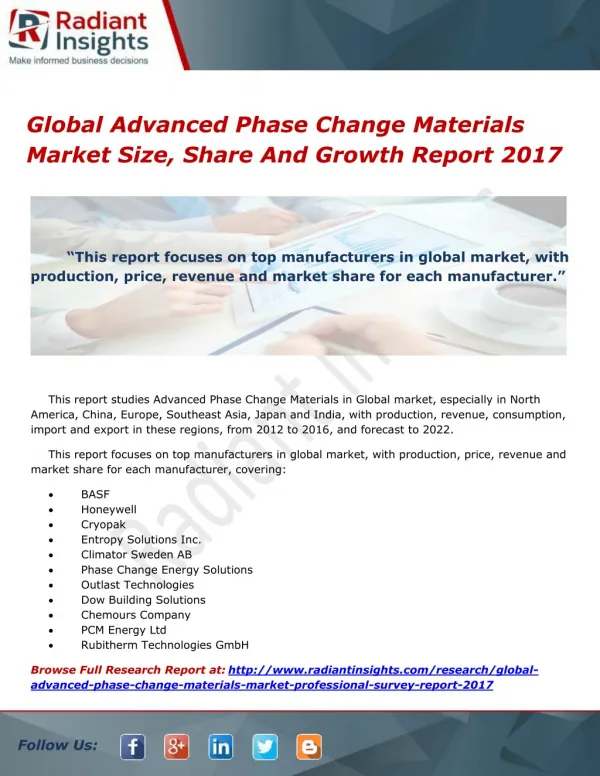 Global Advanced Phase Change Materials Market Size, Share And Growth Report 2017