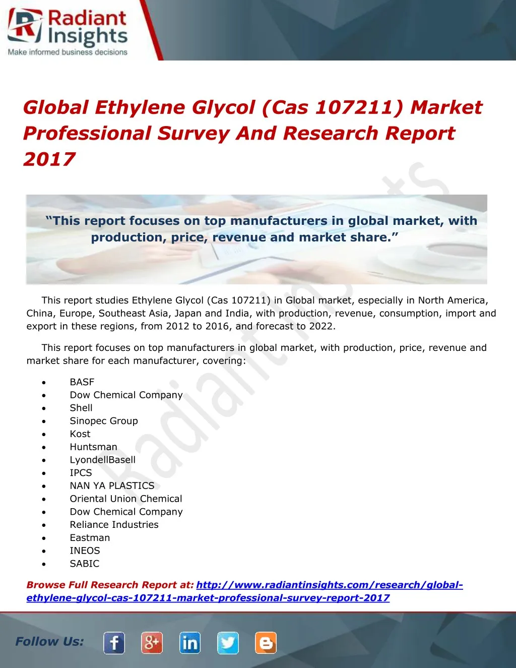 global ethylene glycol cas 107211 market