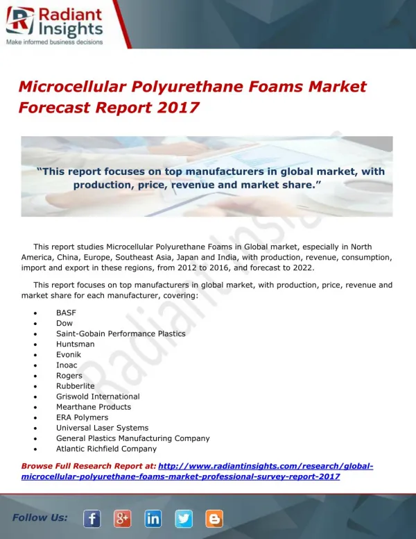 Microcellular Polyurethane Foams Market Forecast Report 2017
